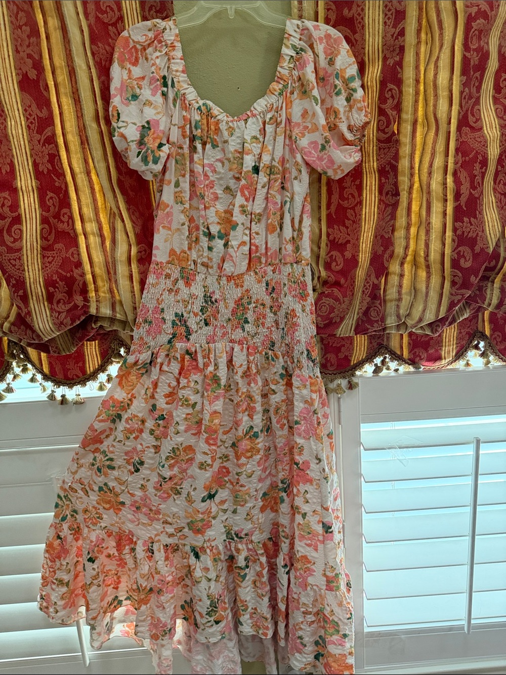 Misa Los Angeles Floral Hi-Lo Dress in Pink, Coral, and Green